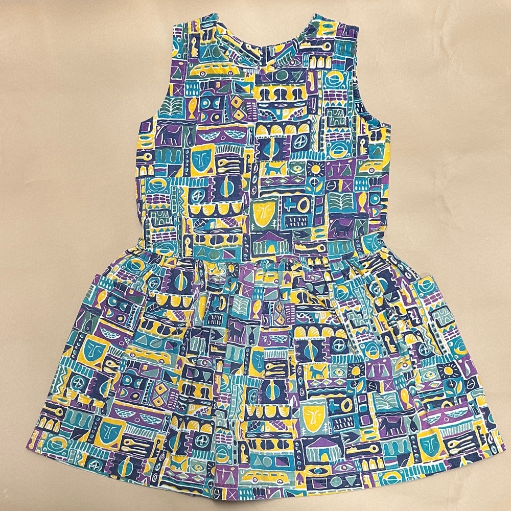 Vintage Colorful Geometric Kids Casual Dress